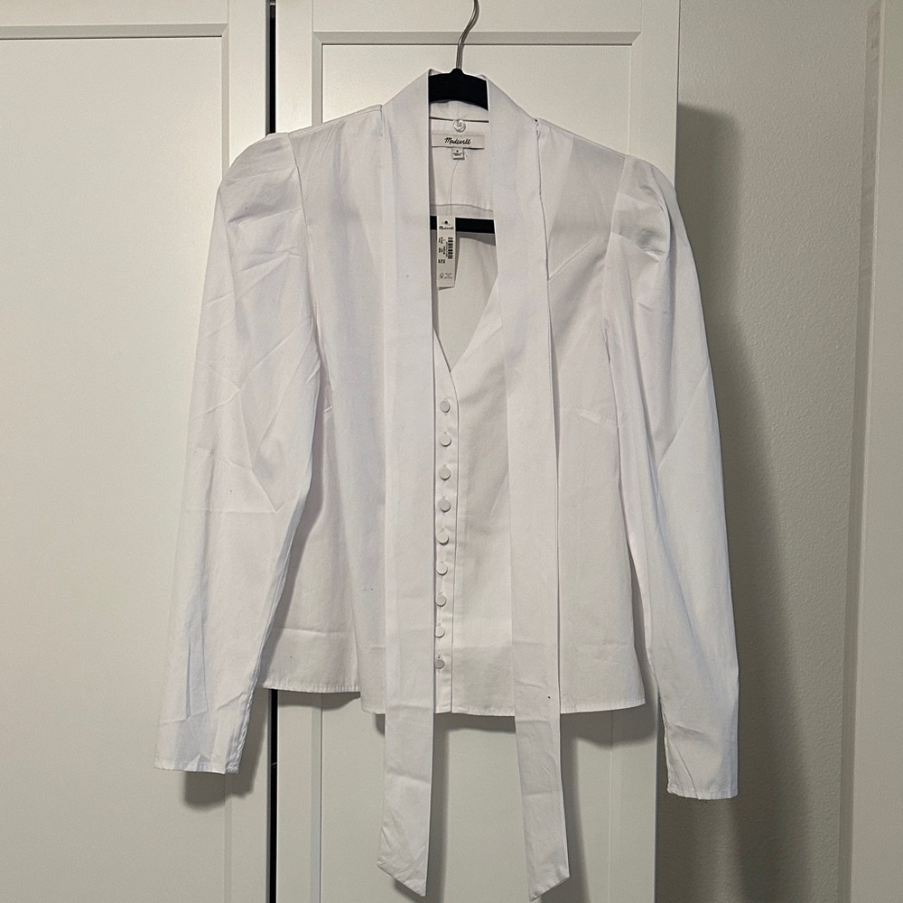 Madewell White V-Neck Button-Front Top